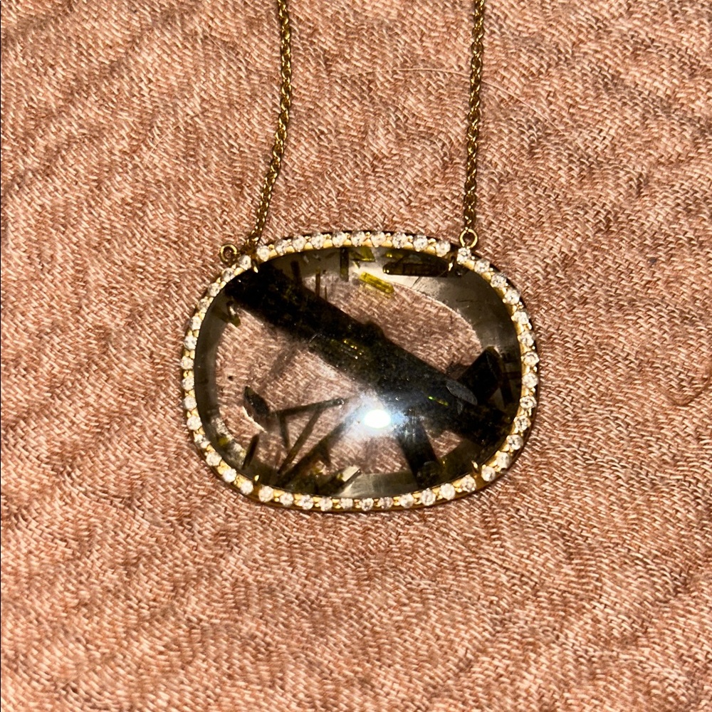 Diamond Encrusted Smoky Quartz Pendant Necklace with 18k Gold Chain 18k Gold